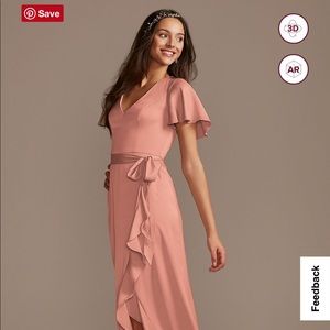 David’s bridal Flutter Sleeve Crepe Satin Ruffle Bridesmaid Dress Unaltered